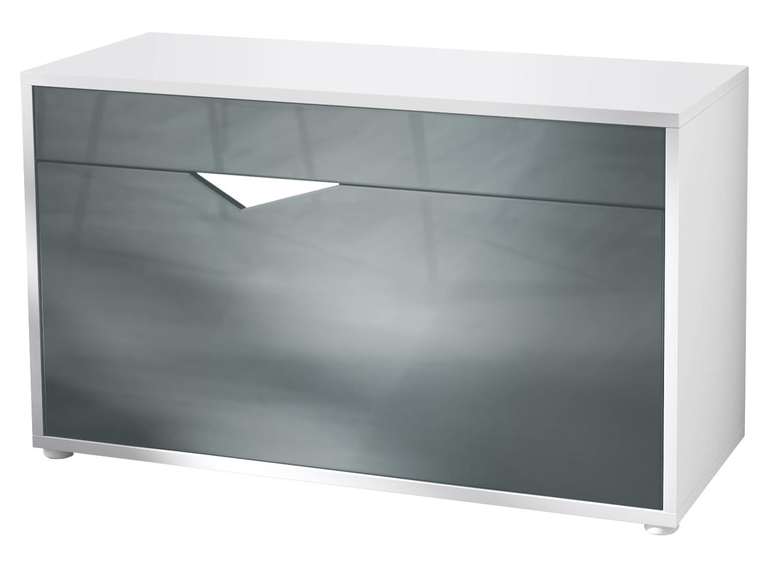 Vladon Kolmio Schuhbank, Sitzbank für 8 Paar Schuhe, Schuhregal mit Sitzfläche, Weiss matt/Grau Hoch