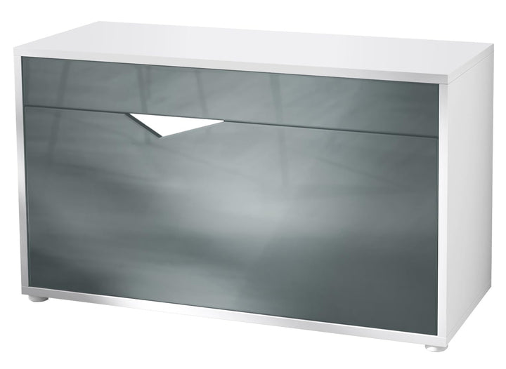 Vladon Kolmio Schuhbank, Sitzbank für 8 Paar Schuhe, Schuhregal mit Sitzfläche, Weiss matt/Grau Hoch