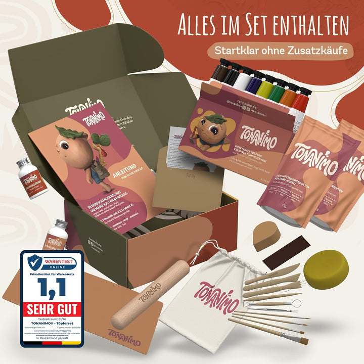 Dein Töpferset für Zuhause – DIY Set mit 2 kg lufttrocknendem Ton & Anleitung | Kreativ Set für Erwa