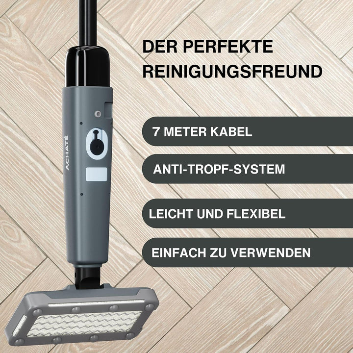 Achaté Dampfreiniger - Steam cleaner fur fliesen, teppich und laminat - Steam mop fur hygienische Bo