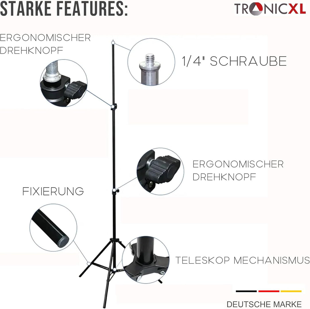 TronicXL 210cm Hohes Stativ Tripod für Kamera Licht Actioncam Webcam Ständer Halterung Tripod 1/4" h
