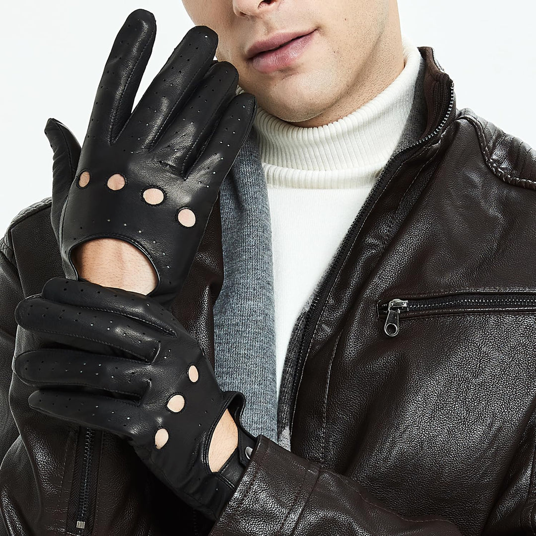 ZLUXURQ Herren Fahrerhandschuhe aus 100% Leder,Unliniert Lederhandschuhe Large(22.9-24.1cm) Schwarz-