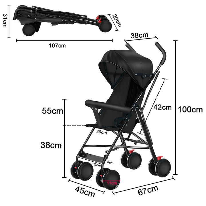 Kinderbuggy, Kinderwagen Zusammenklappbar, Reise-Kinderwagen mit Wattepads und Moskitonetzen (Schwar