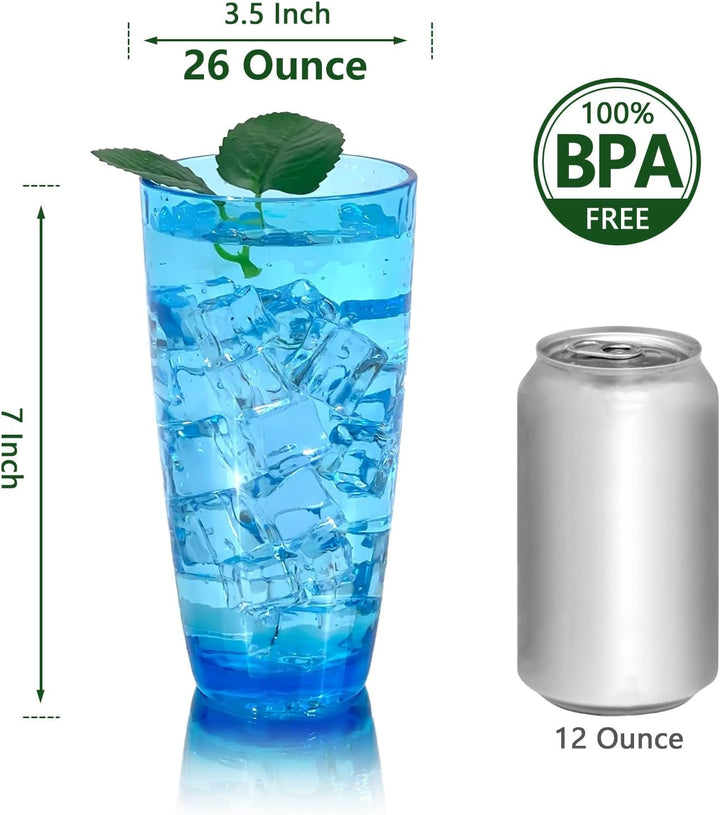 Grosse Acrylgläser, 740 ml, Kunststoffbecher, Set mit 6 transparenten Farben, gehämmerter Stil, BPA-