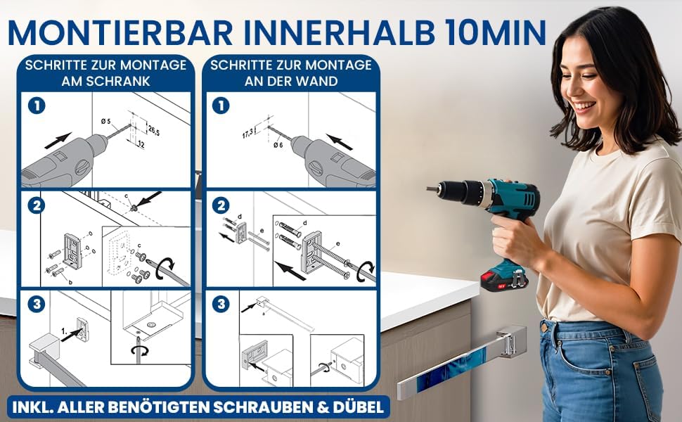 rtmr Handtuchhalter Wandmontage &amp; Schrankmontage, schwenkbar, Chrom, Premium Gästehandtuchhalter aus