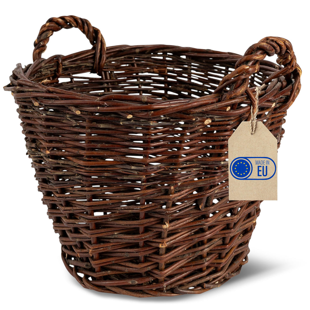 Creative Home Weidenkorb mit Zwei Henkel | Gross ø 30 cm | Perfekt für Geschenkkorb Kaminkorb Brennh