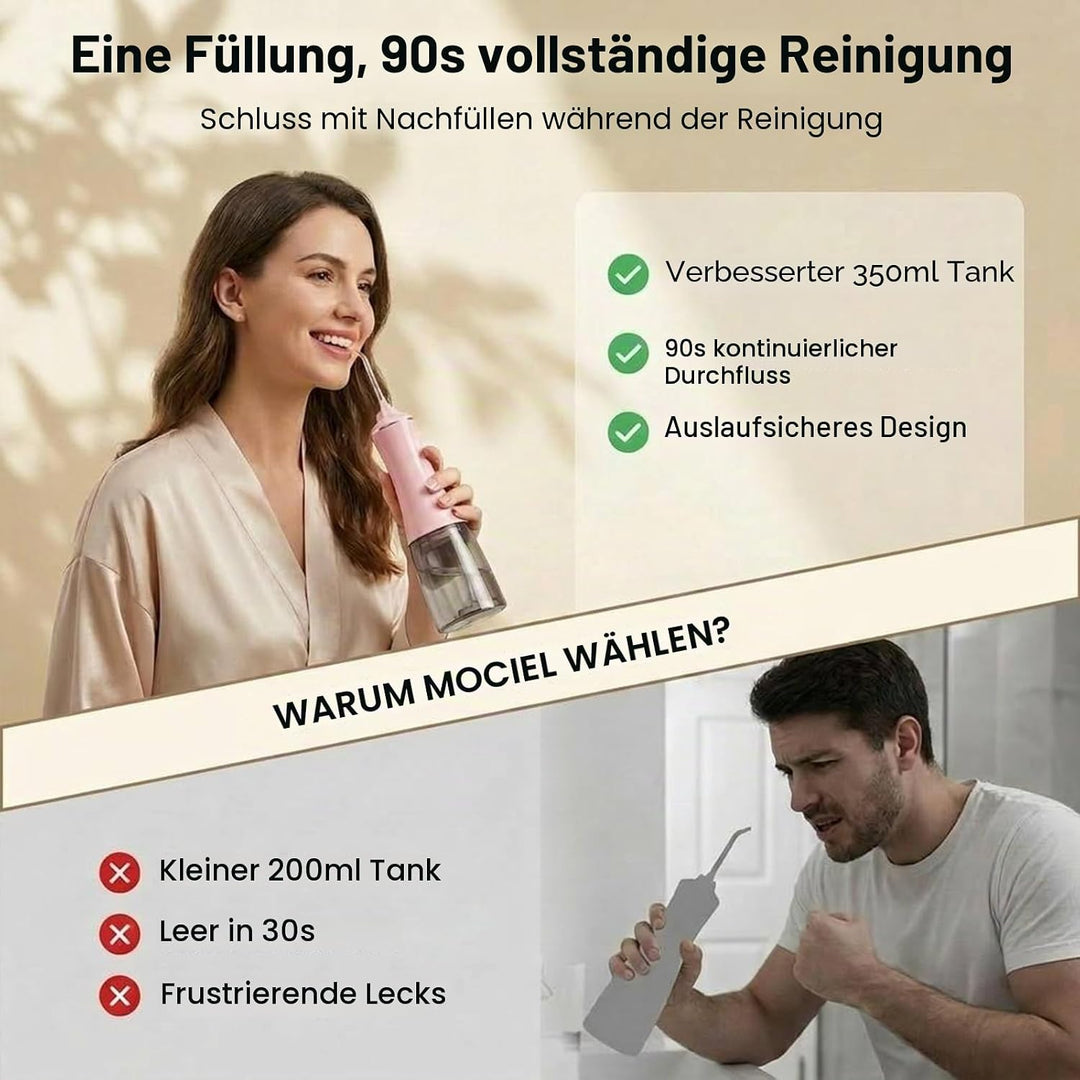 Wasser-Zahnseide, Munddusche mit 5 Modi, 350 ml, kabelloser Wasser-Zahnreiniger, 6 Spitzen, IPX7 was