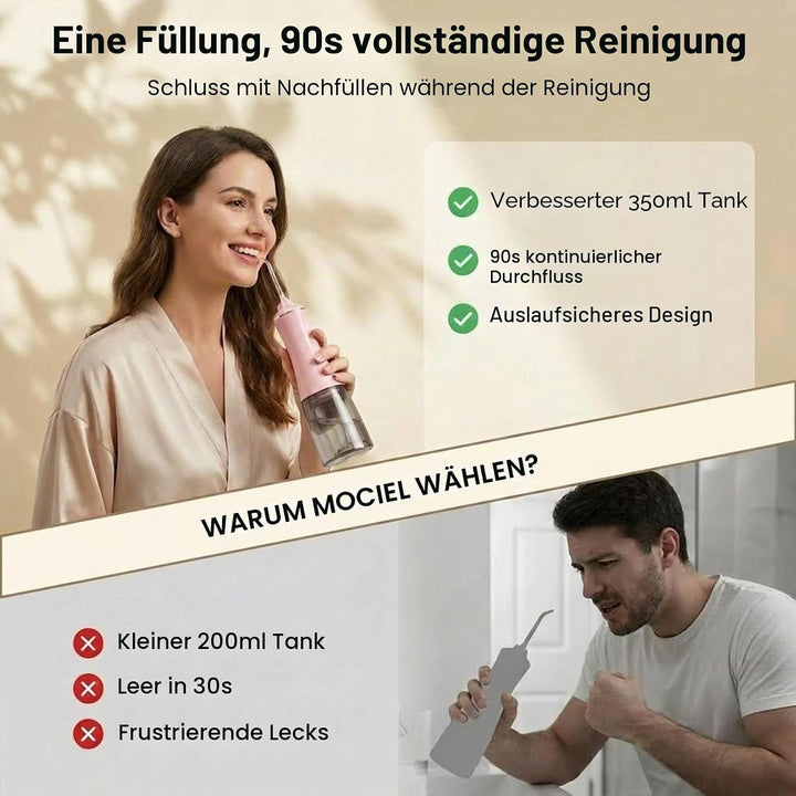 Wasser-Zahnseide, Munddusche mit 5 Modi, 350 ml, kabelloser Wasser-Zahnreiniger, 6 Spitzen, IPX7 was