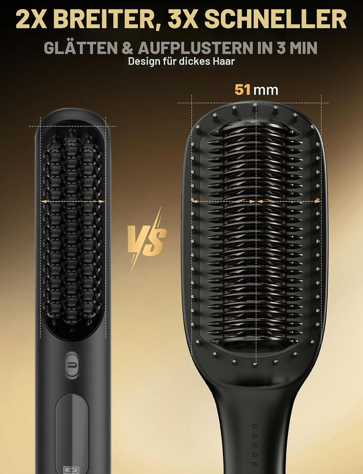 Glättbürste Breit Glätteisen Breit Extra 51mm, Glättungsbürste &amp; Haarglätter Professioneller 2 in 1,
