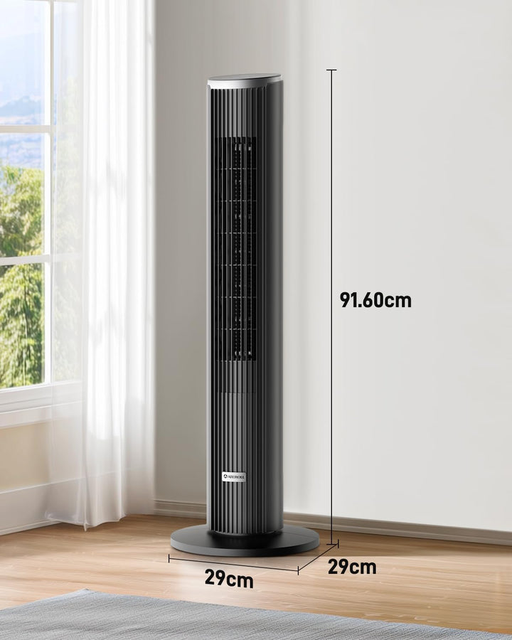 Leiser Turmventilator für Schlafzimmer, Standventilator mit Fernbedienung, 90° oszillierend, 4 Gesch