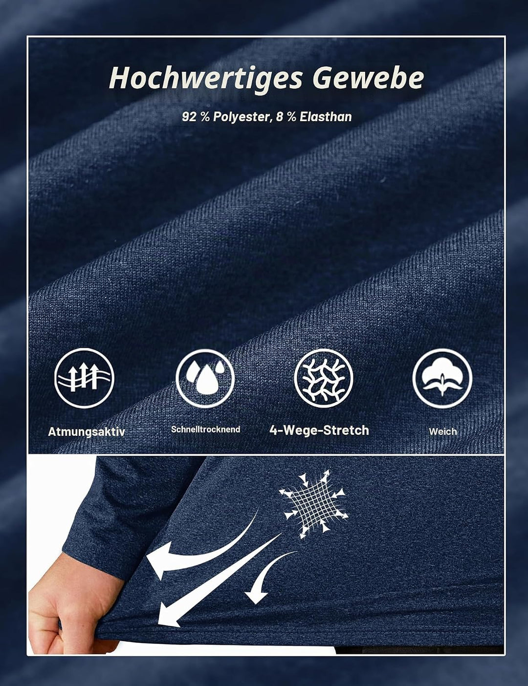 TACVASEN Pullover Herren Langarmshirt Half Zip Fleece Winterpullover Warm Atmungsaktiv Sport Sweatsh