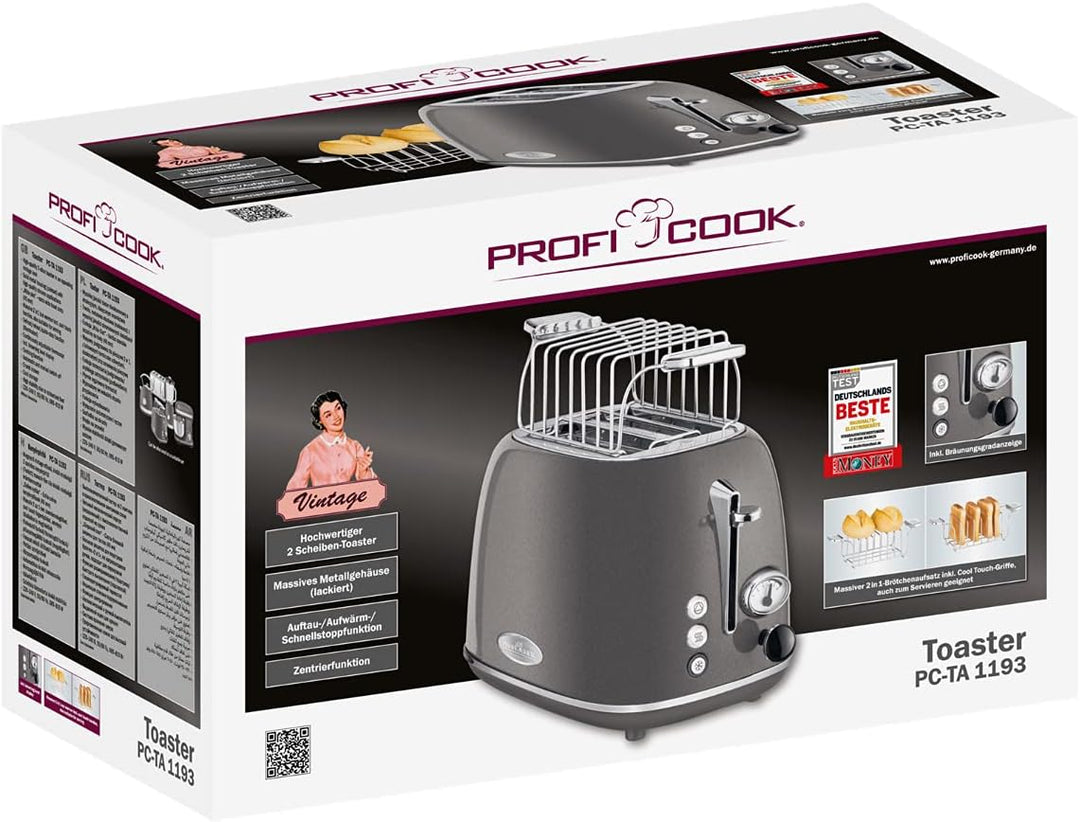 ProfiCook® Toaster im stilvollen Vintage-Design | Toaster 2 Scheiben mit Wide-Slot (extra breite Toa