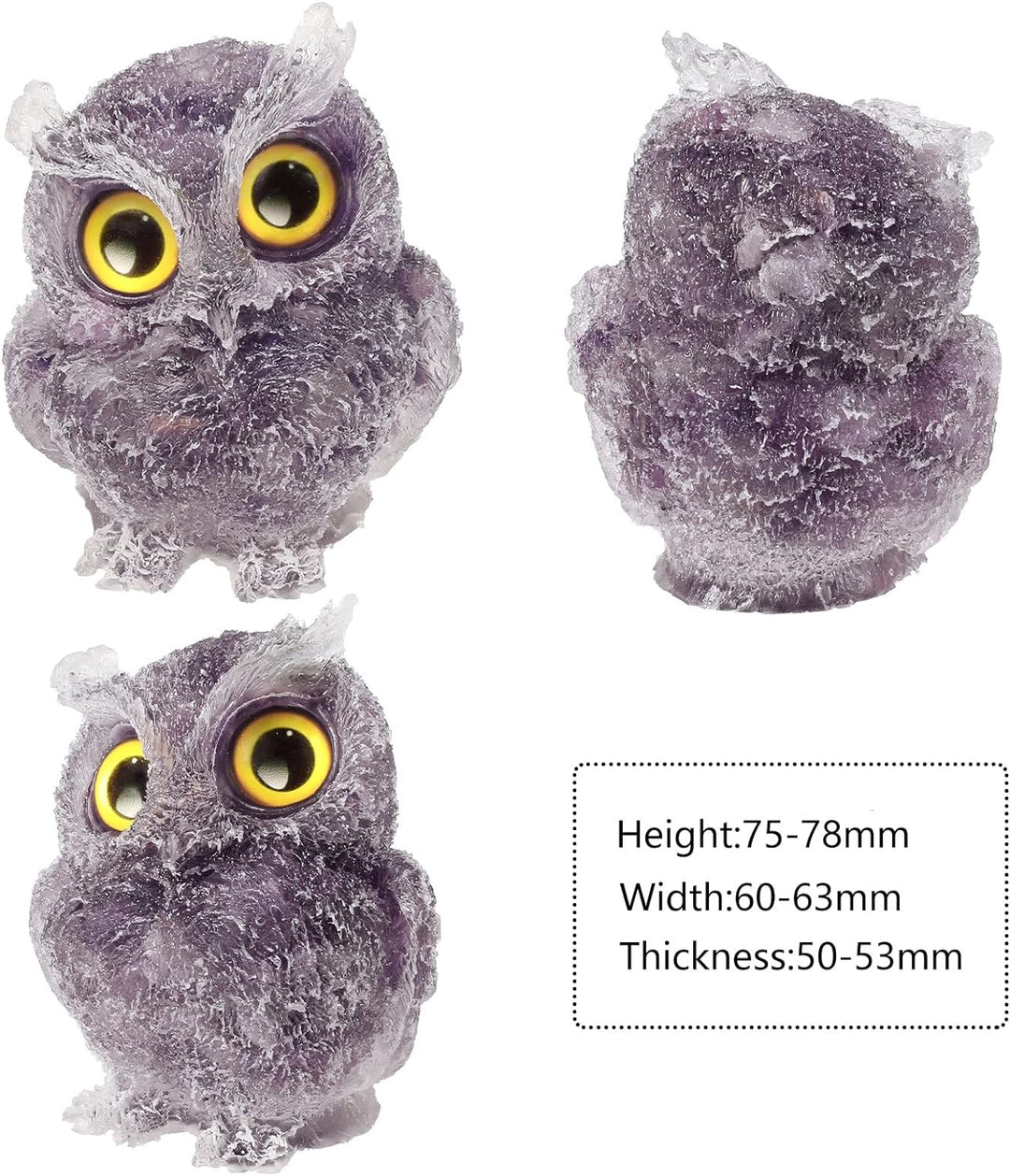 KYEYGWO Amethyst Nette Kristall Eule Figur Ornamente, Mini Stein Käuzchen Statuen Harz Tier Skulptur