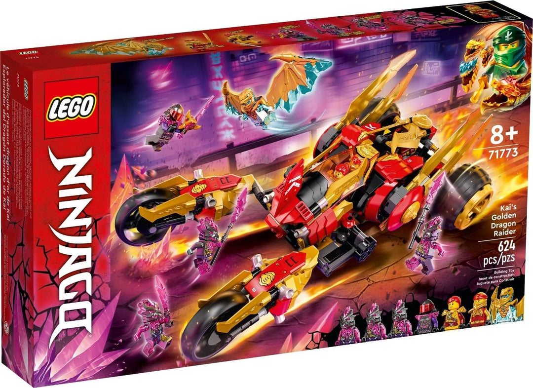 LEGO 71773 NINJAGO Kais Golddrachen-Raider Set, Auto mit Kai und Goldener Drache Zane als Minifigure