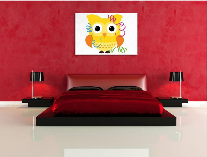 Pixxprint Eule mit Luftschlangen als Leinwandbild/Grösse: 100x70 cm/Wandbild/Kunstdruck/fertig bespa