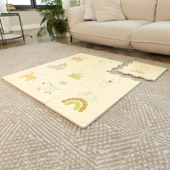 Hakuna Matte Stylische Puzzlematte Baby 0,9x0,9 m Safari Tiere – 9 Platten à 30x30cm – 20% dickere &