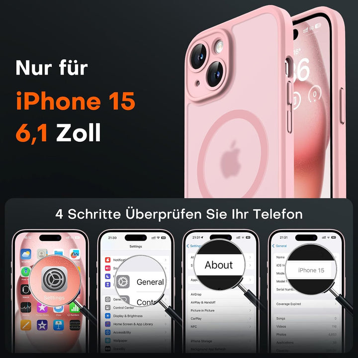 TOCOL für iPhone 15 Hülle für Magsafe, Vollständiger Kameraschutz Stossfest Kratzfest Transluzente R