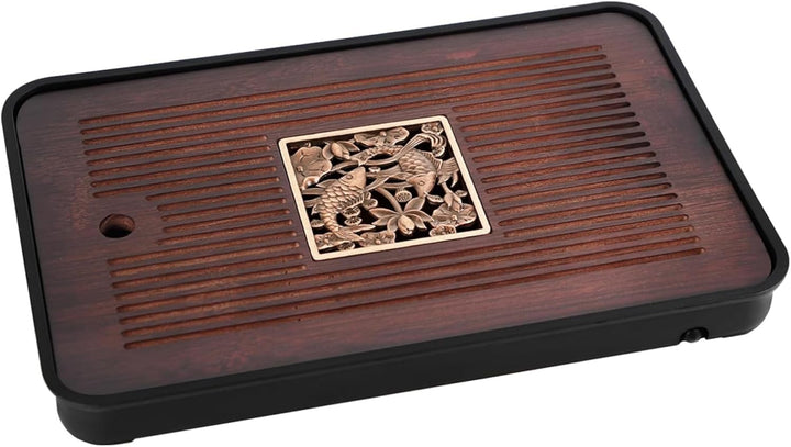 Teetablett 14, 2x9, 5 Abnehmbares chinesisches Gongfu-Teetablett aus Bambus mit Wasserspeicher-Drain