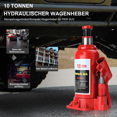 SUDEG Hydraulischer Wagenheber, 10T Bottle Jack Hydraulischer Flaschen-Wagenheber,Stempelwagenheber/
