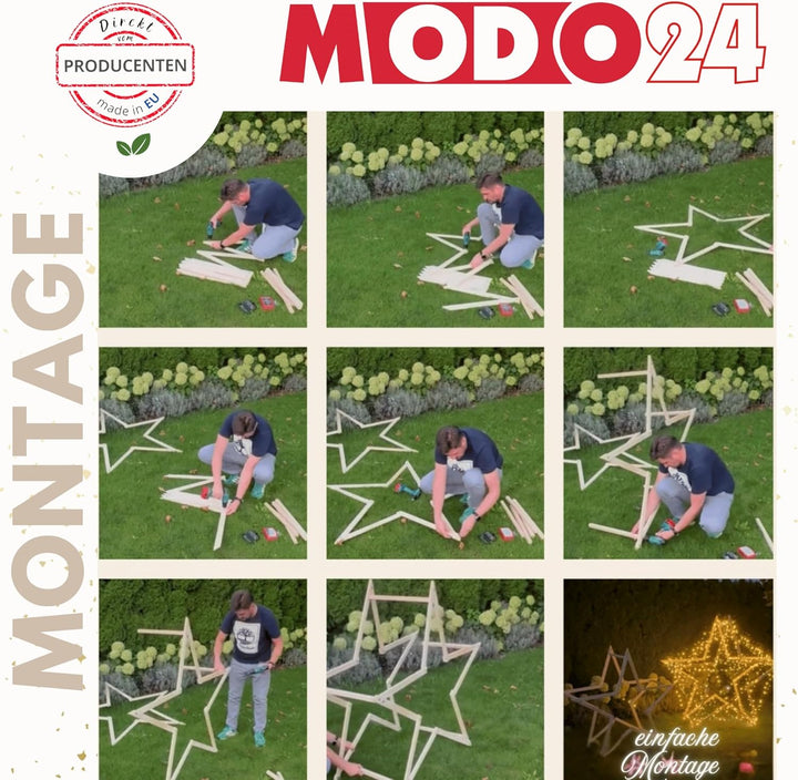 MODO24 DIY Stern MODOSTAR 2D Weihnachtsstern Set aus FSC Holz, Sternabmessungen: 114 cm, zum Aufstel