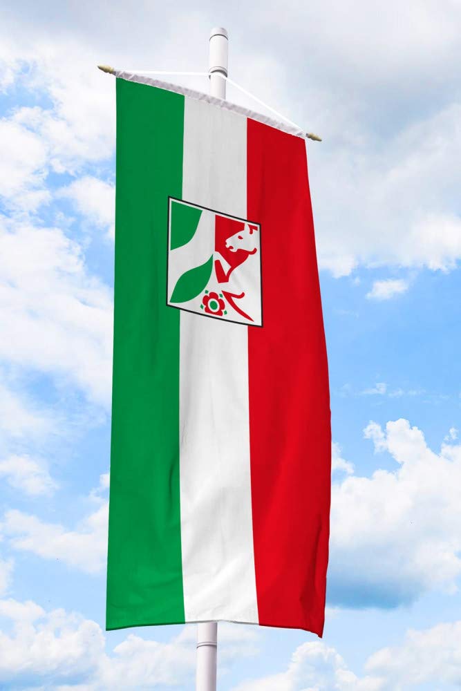 Deitert Bundesland-Flagge NRW – 150x400 cm NRW-Flagge mit Wappen (Bürgerflagge), Bannerfahne aus rei