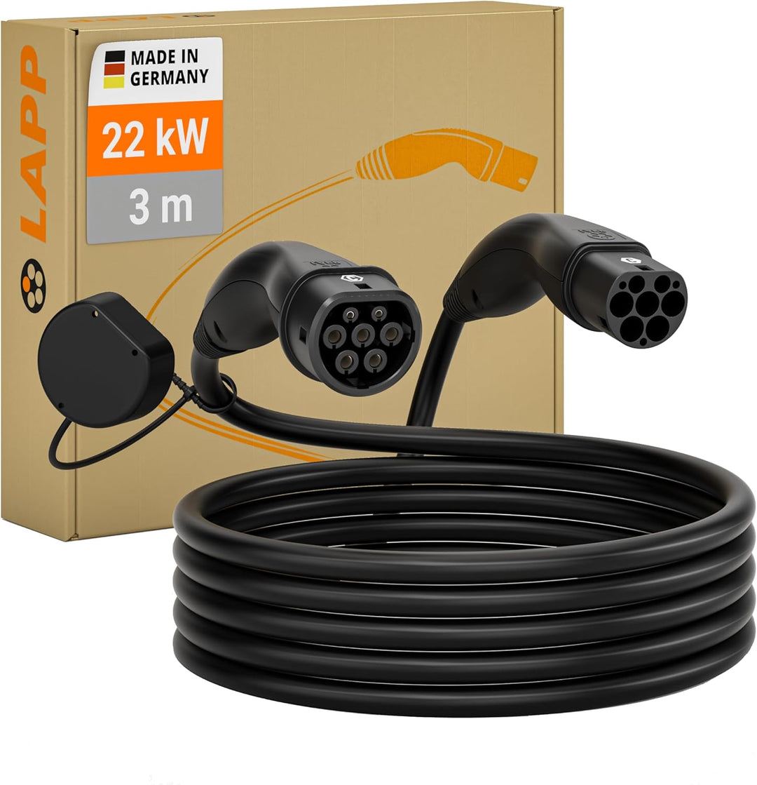 Lapp Mobility Typ 2 Ladekabel 22 KW / Glatt / 32 A / 3-Phasig / E-Auto Ladekabel / Mode 3 / 3m 3 Met