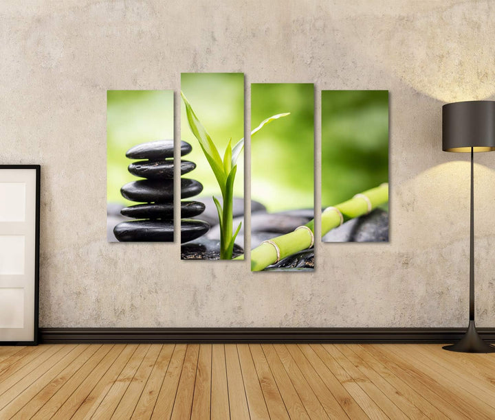 islandburner Bild auf Leinwand Zen Basaltsteine Und Bambus Bilder Wandbilder Poster Leinwand 130x80c