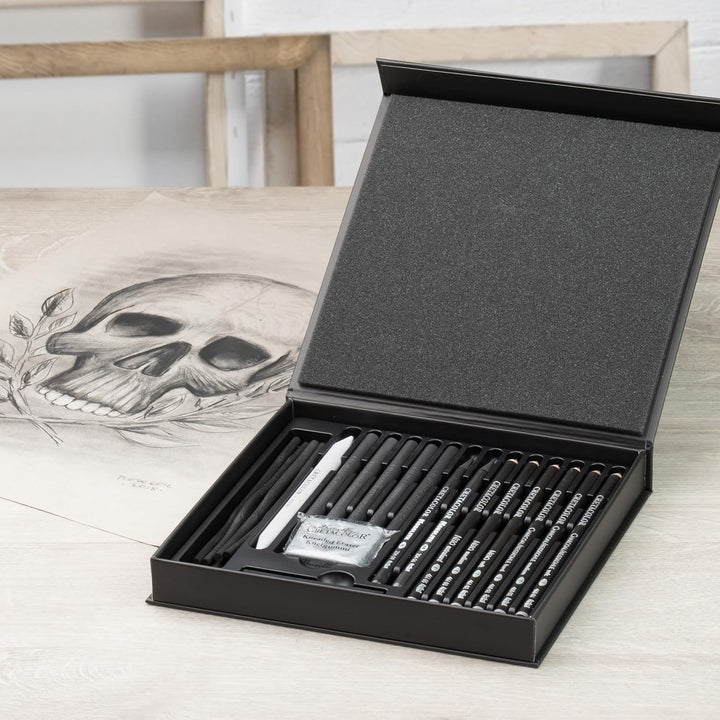CRETACOLOR 400 61 Black Box, Reisskohle Set mit Nero-Stifte & Monolith Graphitstifte, inkl. Radiergu
