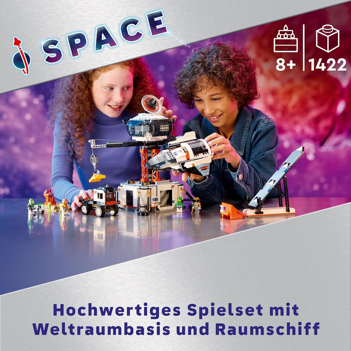 LEGO City Raumbasis mit Startrampe, Raumstation-Spielzeug mit Weltraum-Fahrzeug und Raumschiff für K