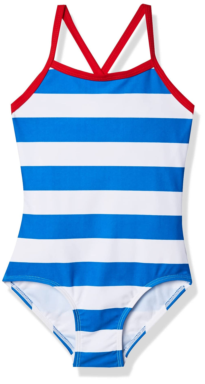 Kanu Surf Girls' Little Beach Sport Banded 1 Piece Swimsuit, Layla Blue Stripe, 4