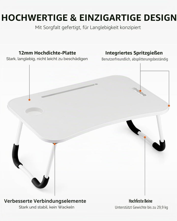 Faltbarer Laptoptisch, tragbarer Schossschreibtisch, Betttisch, Laptopständer mit Getränkehalter & T