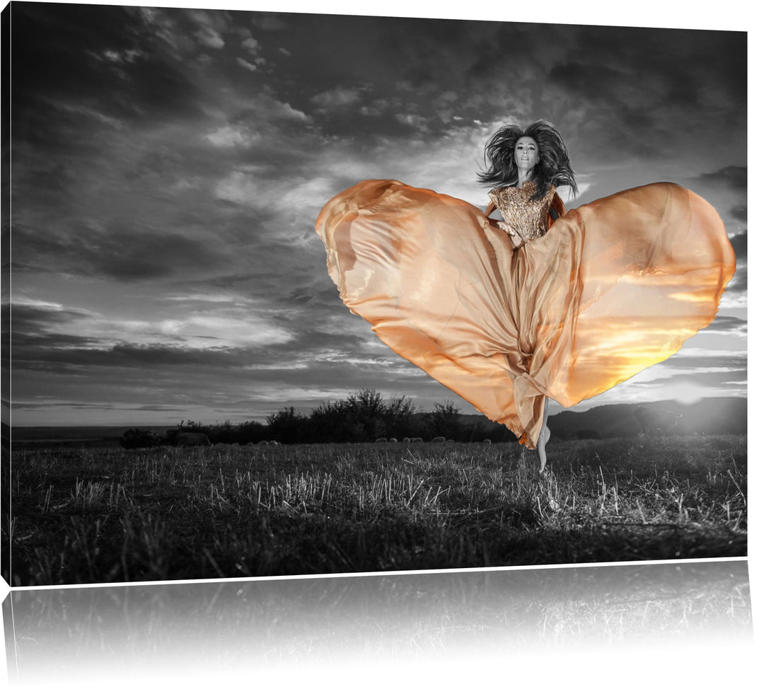Frau in schönem Kleid schwarz/weiss Format: 100x70 auf Leinwand, XXL riesige Bilder fertig gerahmt m