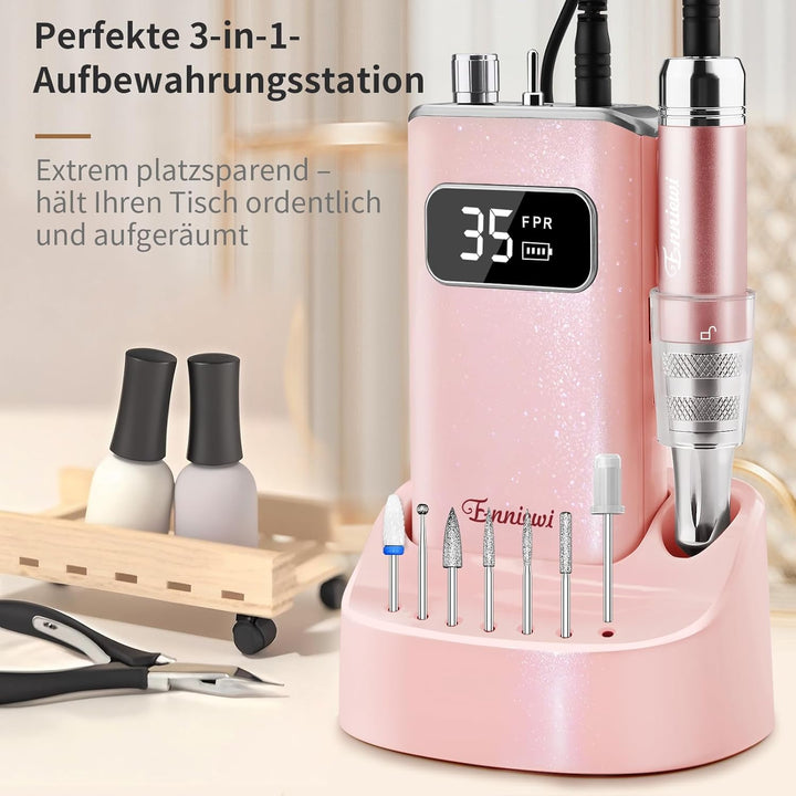 Nagelfräser, Wiederaufladbare Professionelle Elektrische Nagelfeile 35000 U/min, Nagelfräser mit akk