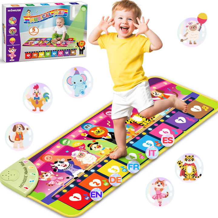 MOMUSE 5-Sprachen Musikmatte (DE/FR/IT/ES/EN), Baby Spielzeug ab 1 Jahr, Multilinguale Klaviermatte