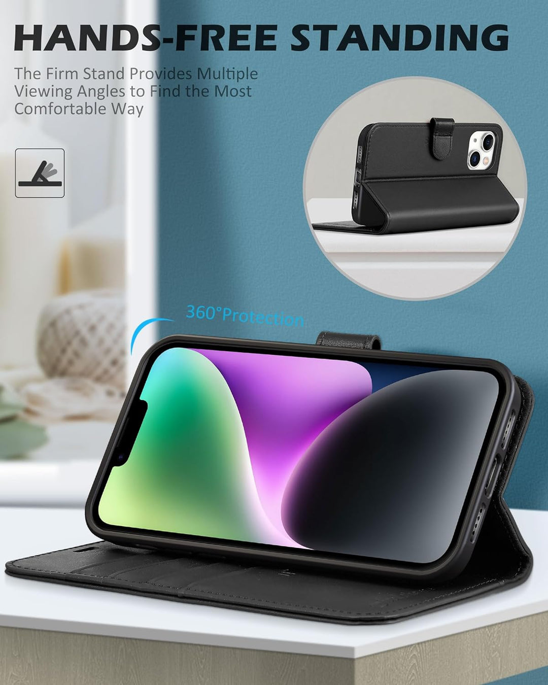 SHIELDON Hülle für iPhone 14 Plus 5G Handyhülle TPU Schutzhülle [Echtleder] [Kartenfach] [Magnet] [S