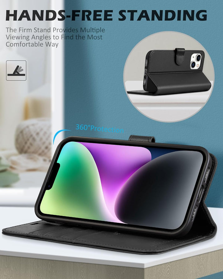SHIELDON Hülle für iPhone 14 Plus 5G Handyhülle TPU Schutzhülle [Echtleder] [Kartenfach] [Magnet] [S