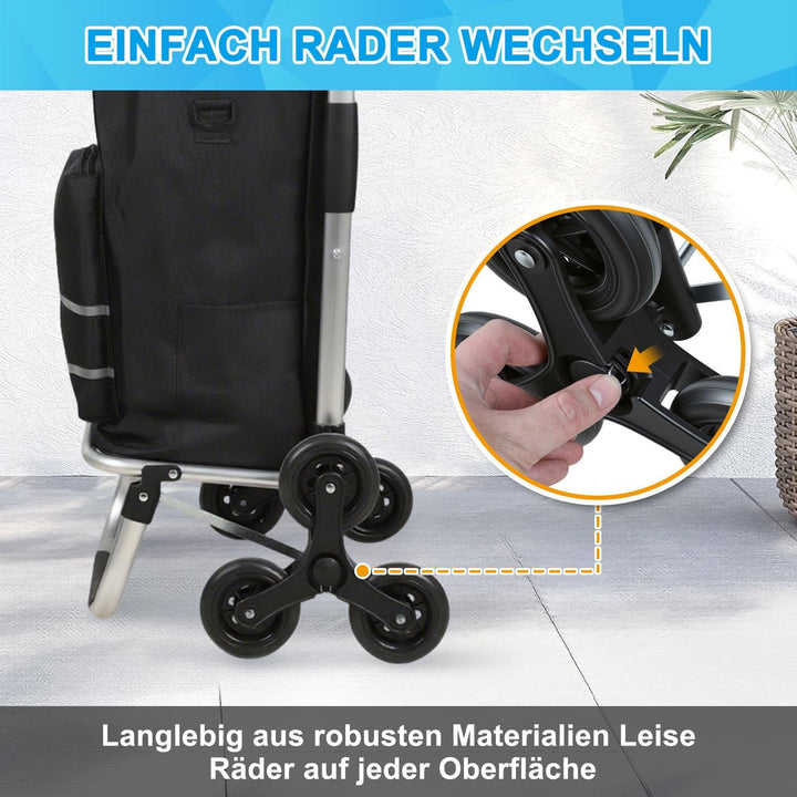Einkaufstrolley Treppensteiger mit Kühlfach | 50kg Traglast & Grosses Volumen | 3-Rad-Treppensystem,