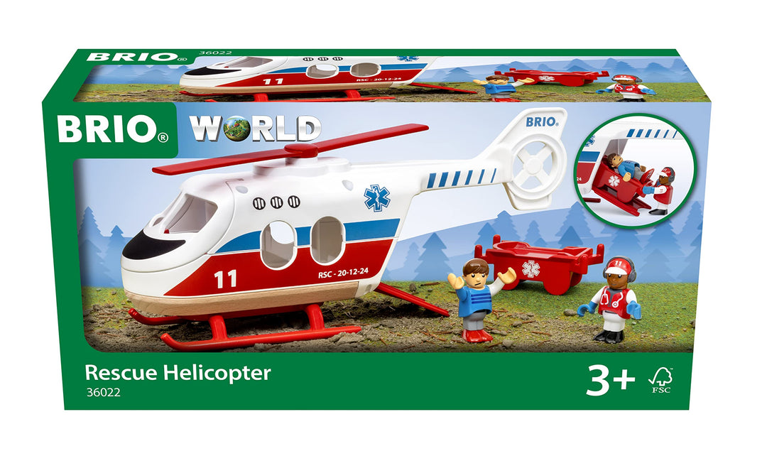 BRIO 36022 Rettungshubschrauber - Eisenbahnzubehör Holzeisenbahn, Spielzeug ab 3 Jahre