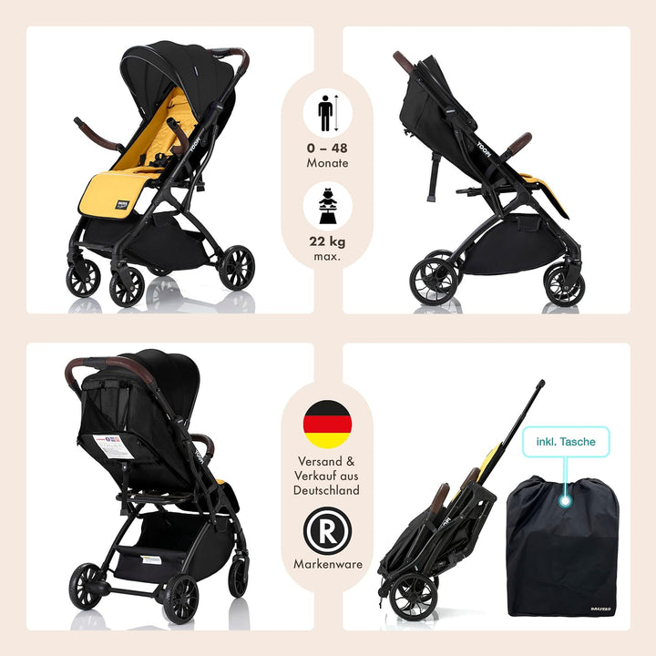 Daliya® YOOPI Reisebuggy, faltbar, mit Teleskopgriff, Flugzeug Buggy, Alluminiumrahmen, Stufenlose R