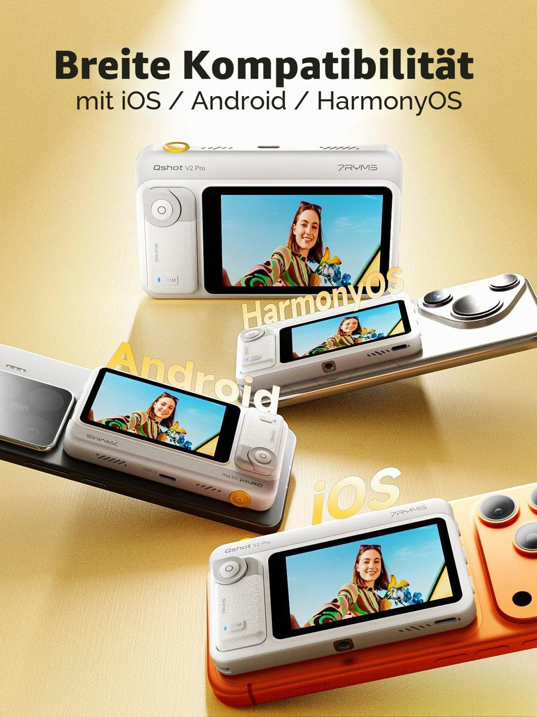 7RYMS Qshot V2 Pro Selfie Monitor, Magnetischer Smartphone Rückkamera Bildschirm für iPhone &amp; Androi