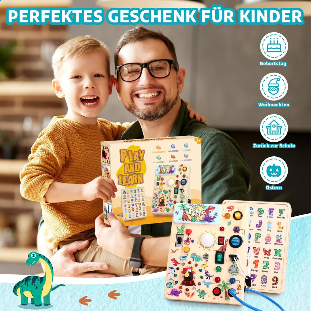Konijiwa Dinosaur Montessori Spielzeug ab 1 Jahr Busy Board Activity Board Spielzeug ab 2 Jahre Holz