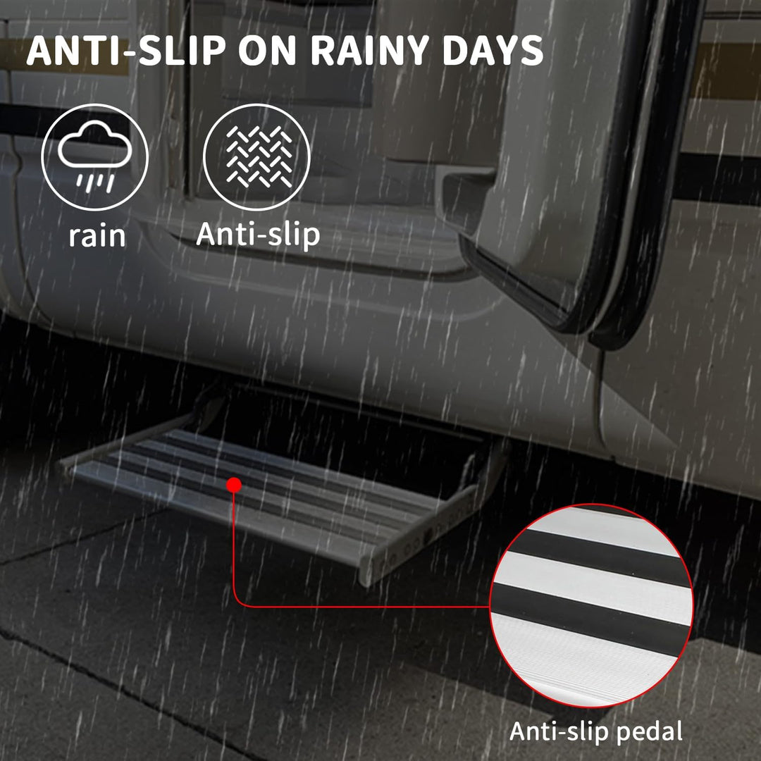 Manuelle Wohnmobil Treppe, Alu Einzelschicht Wohnmobiltrittstufen mit Anti-Slip-Streifen, Wohnwagen