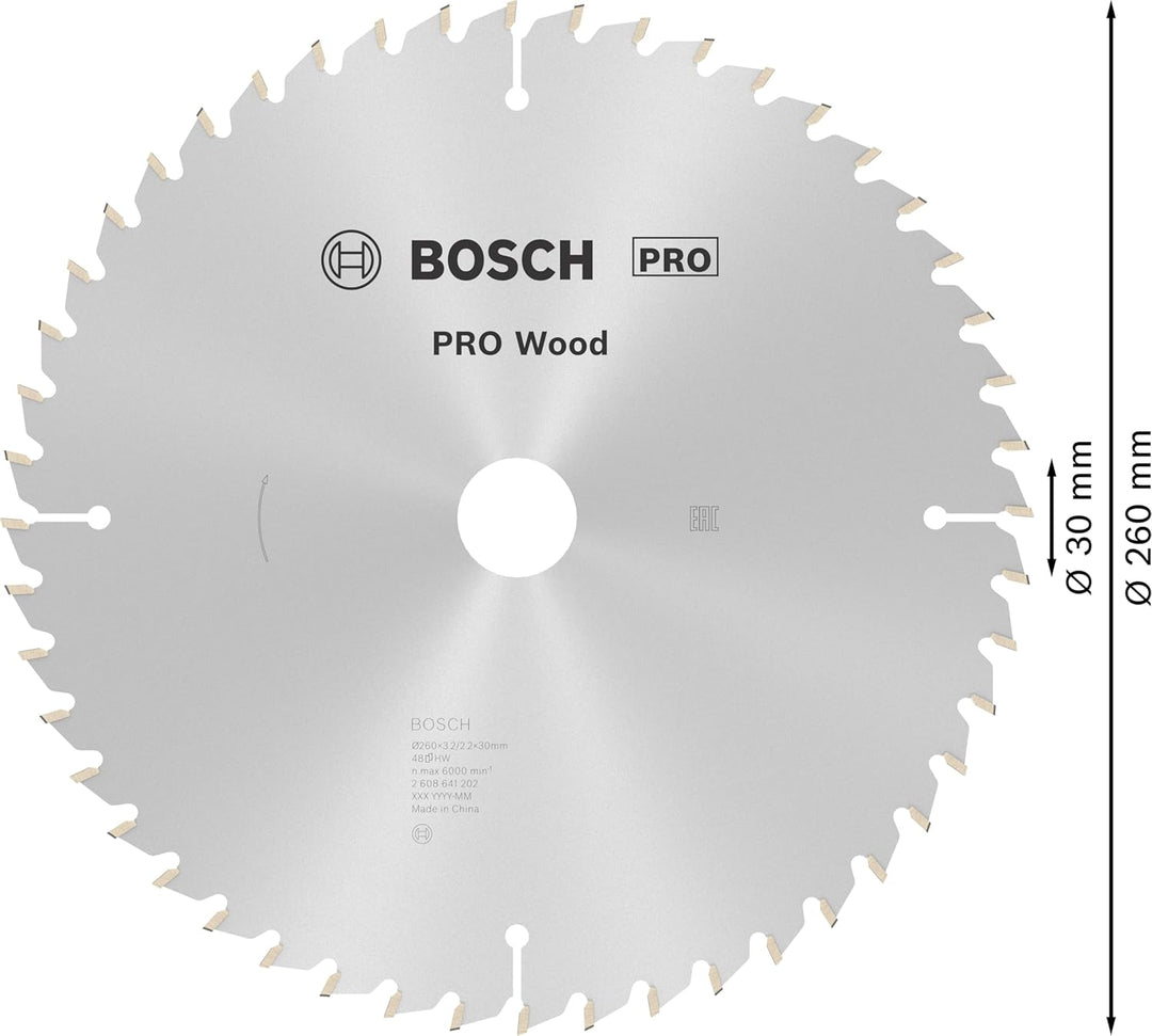 Bosch Professional Zubehör 2608641202 Kreissägeblatt Optiline Wood 260 x 30 x 3,2 mm, 48, 260 x 30 x