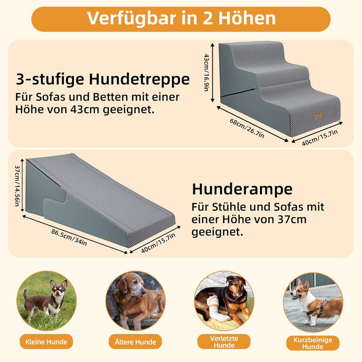 Nepfaivy Hundetreppe für Kleine Hunde 3 Stufen - 2-in-1 Hunde Treppe Hunderampe für Bett und Sofa, H