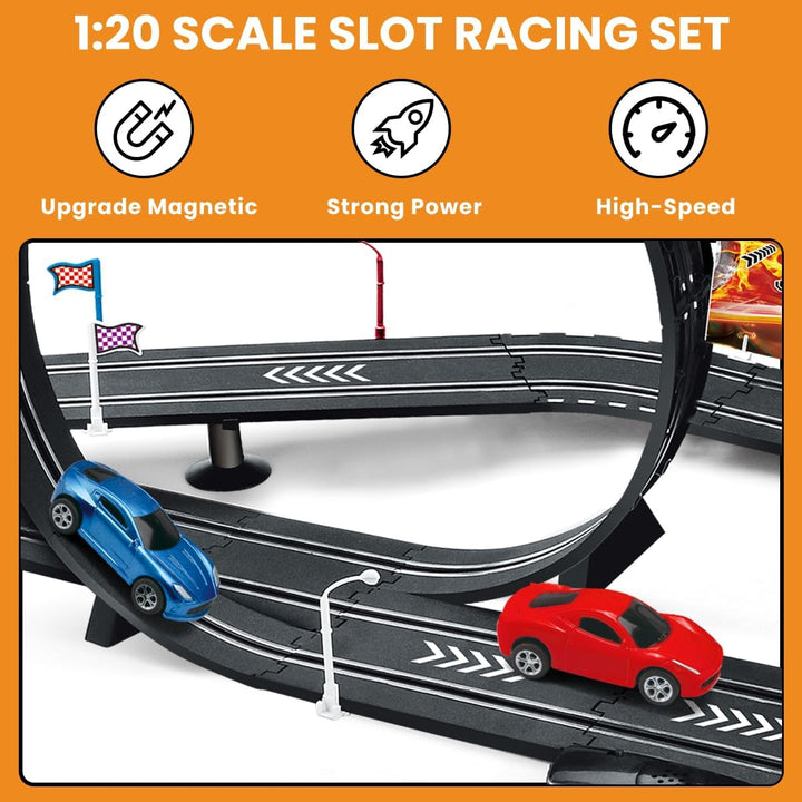 SlotCar-Rennbahn-Sets mit 4 Hochgeschwindigkeits-Slot-Cars, 2 Elektrische Controller Kreisförmige Üb