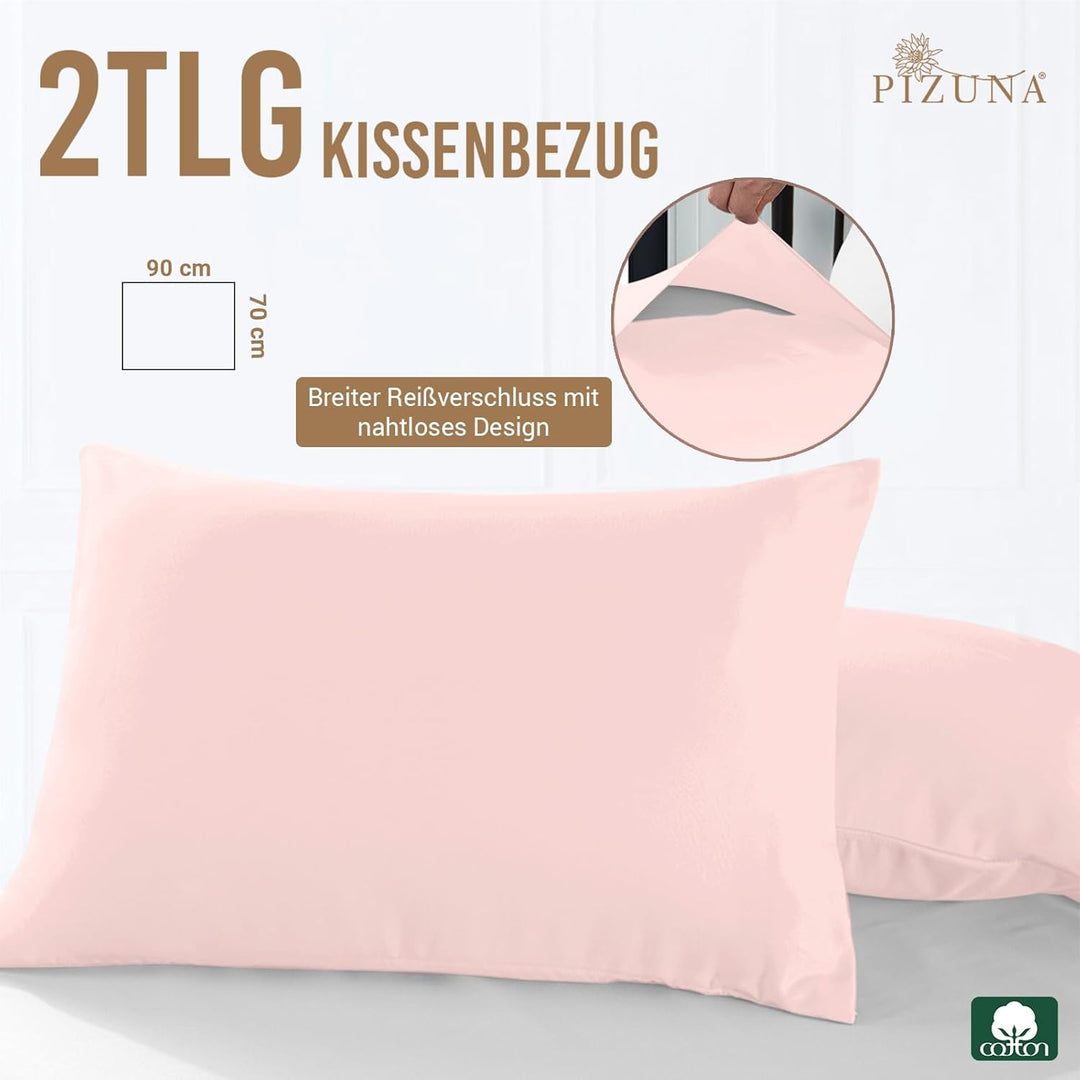 Pizuna Luxuriöser Soft-Satin 2er Pack Kissenbezug 70 x 90 cm Helles Rosa, 800 Fadenzahl Baumwolle Ki