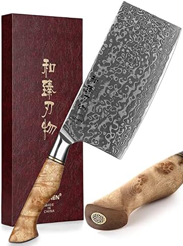 HEZHEN Küche Gemüse Fleischbeil Chinesischer Koch Kochmesser 17.3cm-Metzgermesser 67-Lagig Damaskus