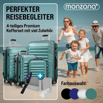 MONZANA® 4tlg Kofferset Schloss Organizer Kofferwaage Gurt Gel-Griffe Zwillingsrollen Standfüsse Tro