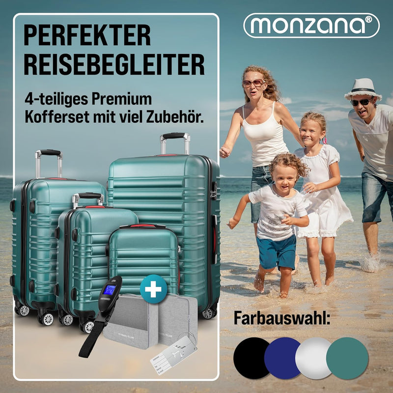 MONZANA® 4tlg Kofferset Schloss Organizer Kofferwaage Gurt Gel-Griffe Zwillingsrollen Standfüsse Tro