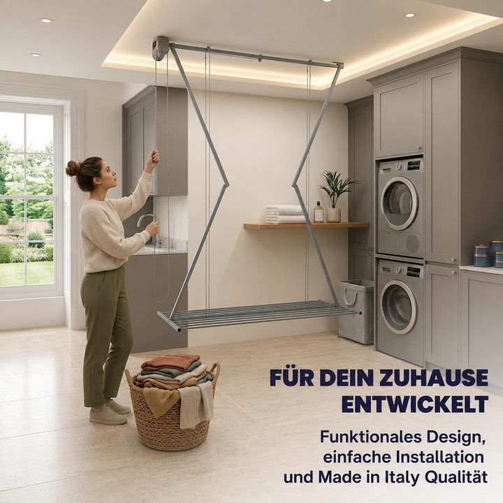 Foxydry Mini, Decke-Wäscheständer, vertikaler Wäscheständer, zusammenklappbar in Aluminium und Stahl